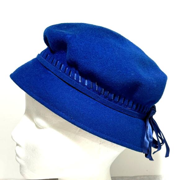 Royal blue Glenover felted wool pillbox hat vintage mid century ribbon trim - Picture 10 of 10